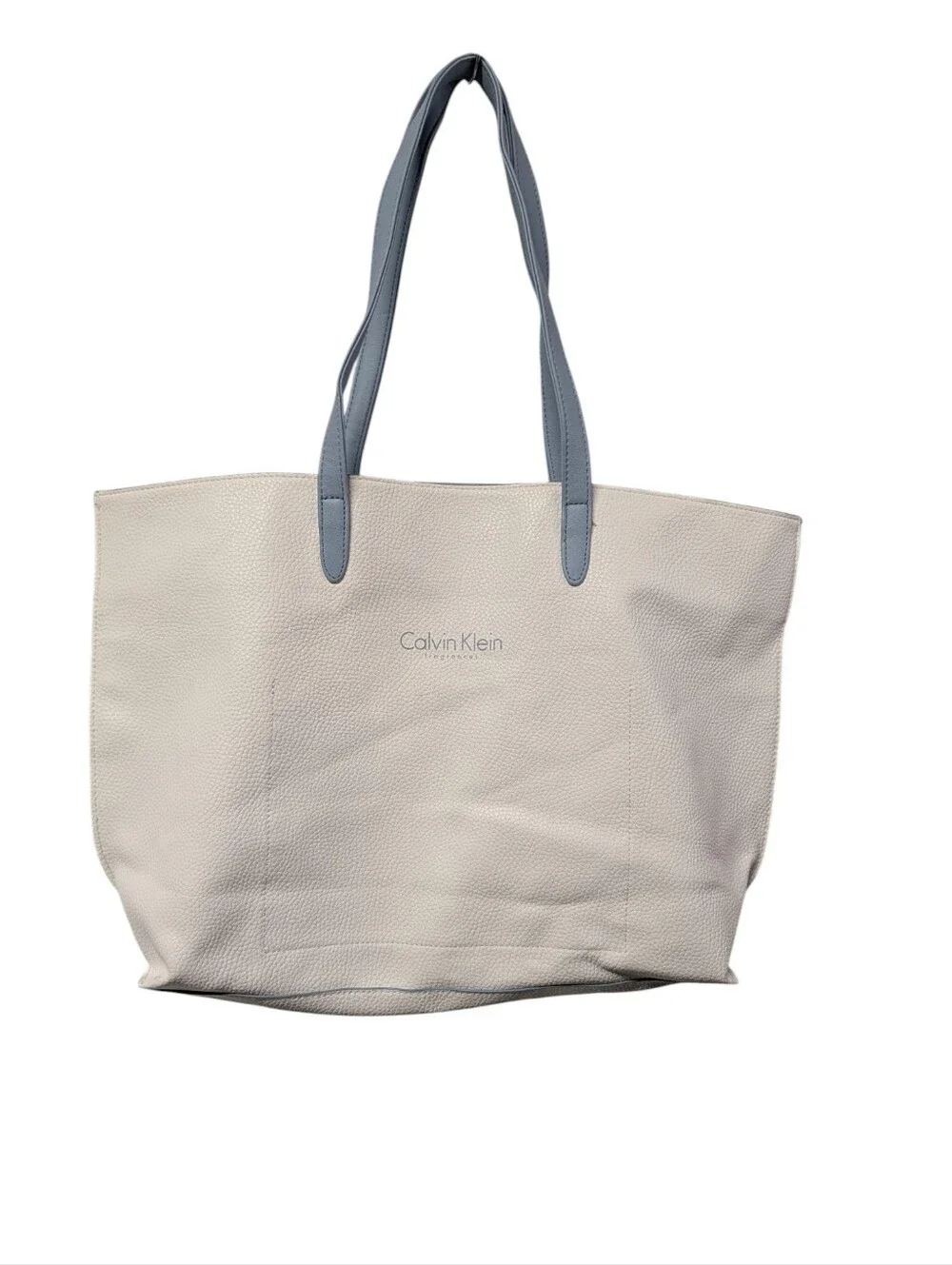 Calvin Klein Fragrances Women's White Tote Bag Blue Straps Large Promotional